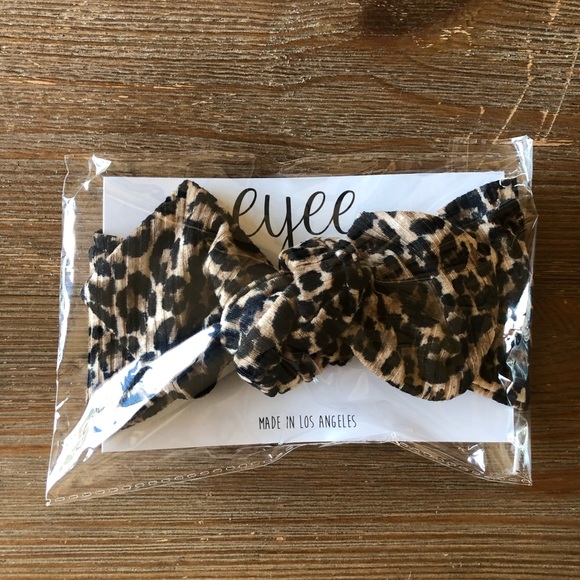 New Spearmint Love Top Knot Bow Headband Ribbed Leopard Cheetah Animal Print - Picture 3 of 4